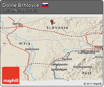Shaded Relief Panoramic Map of Dolné Brhlovce