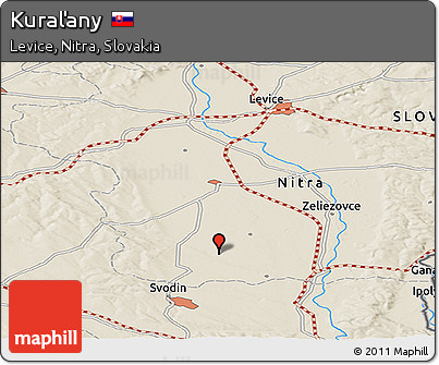 Shaded Relief Panoramic Map of Kuraľany