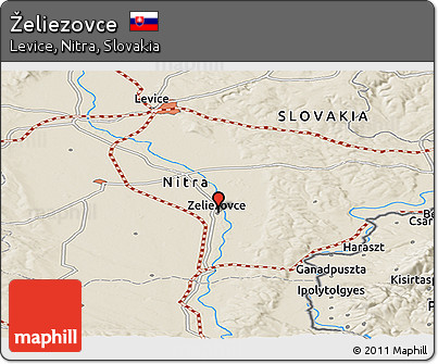 Shaded Relief Panoramic Map of Želiezovce