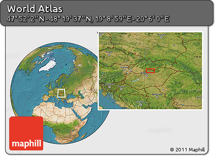 Satellite Location Map of the Area around 48° 5' 50" N, 19° 37' 30" E