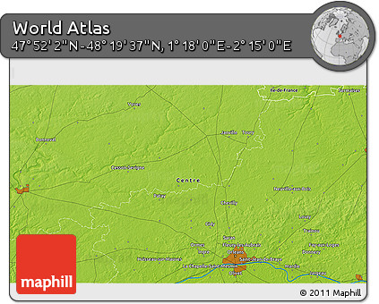 Physical 3D Map of the Area around 48° 5' 50" N, 1° 46' 29" E