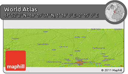 Physical Panoramic Map of the Area around 48° 5' 50" N, 1° 46' 29" E