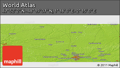Physical Panoramic Map of the Area around 48° 5' 50" N, 1° 46' 29" E