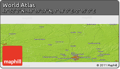 Physical Panoramic Map of the Area around 48° 5' 50" N, 1° 46' 29" E
