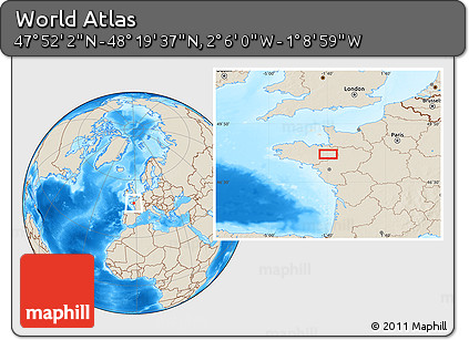 Shaded Relief Location Map of the Area around 48° 5' 50" N, 1° 37' 30" W
