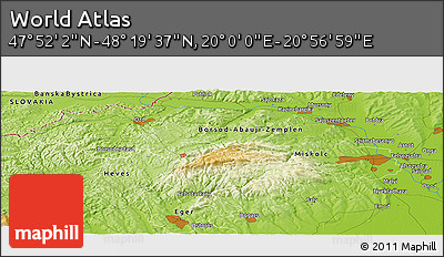 Physical Panoramic Map of the Area around 48° 5' 50" N, 20° 28' 30" E