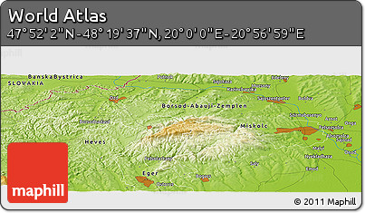 Physical Panoramic Map of the Area around 48° 5' 50" N, 20° 28' 30" E