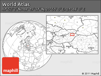 Blank Location Map of the Area around 48° 5' 50" N, 21° 19' 30" E
