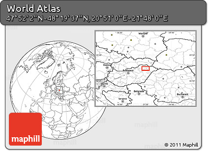 Blank Location Map of the Area around 48° 5' 50" N, 21° 19' 30" E