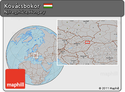 Gray Location Map of Kovácsbokor, hill shading