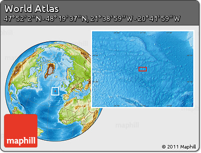 Physical Location Map of the Area around 48° 5' 50" N, 21° 10' 29" W