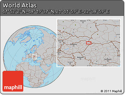 Gray Location Map of the Area around 48° 5' 50" N, 22° 10' 29" E