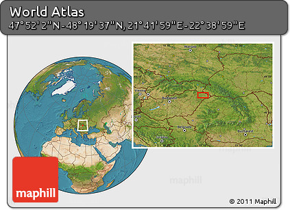 Satellite Location Map of the Area around 48° 5' 50" N, 22° 10' 29" E