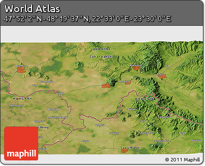 Satellite 3D Map of the Area around 48° 5' 50" N, 23° 1' 29" E