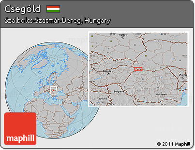 Gray Location Map of Csegöld, hill shading