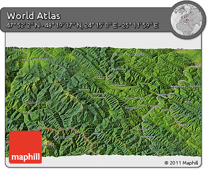 Satellite 3D Map of the Area around 48° 5' 50" N, 24° 43' 30" E
