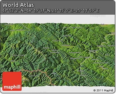 Satellite 3D Map of the Area around 48° 5' 50" N, 24° 43' 30" E