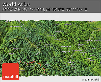 Satellite 3D Map of the Area around 48° 5' 50" N, 24° 43' 30" E