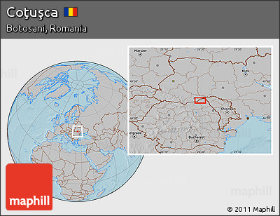 Gray Location Map of Coţuşca, hill shading