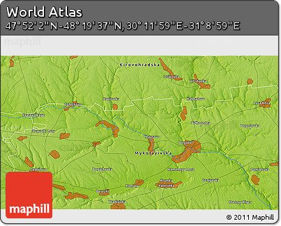 Physical 3D Map of the Area around 48° 5' 50" N, 30° 40' 29" E