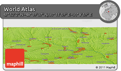 Physical Panoramic Map of the Area around 48° 5' 50" N, 30° 40' 29" E