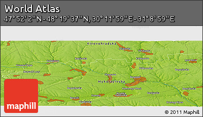 Physical Panoramic Map of the Area around 48° 5' 50" N, 30° 40' 29" E
