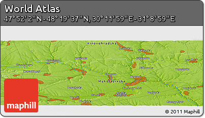 Physical Panoramic Map of the Area around 48° 5' 50" N, 30° 40' 29" E