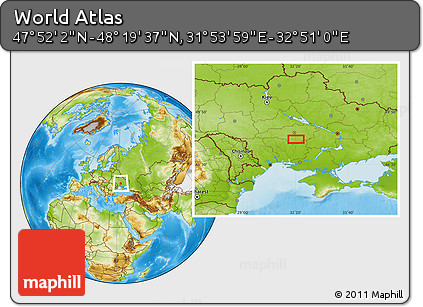 Physical Location Map of the Area around 48° 5' 50" N, 32° 22' 30" E