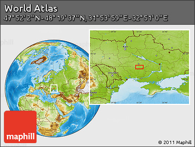 Physical Location Map of the Area around 48° 5' 50" N, 32° 22' 30" E