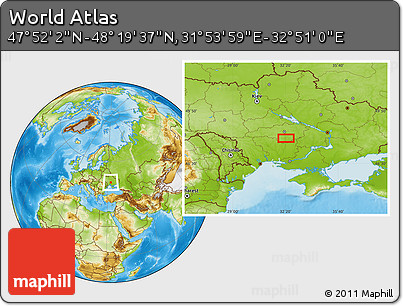 Physical Location Map of the Area around 48° 5' 50" N, 32° 22' 30" E