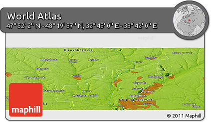 Physical Panoramic Map of the Area around 48° 5' 50" N, 33° 13' 30" E