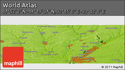 Physical Panoramic Map of the Area around 48° 5' 50" N, 33° 13' 30" E