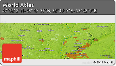 Physical Panoramic Map of the Area around 48° 5' 50" N, 33° 13' 30" E