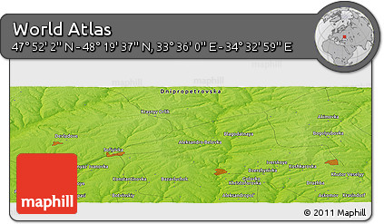 Physical Panoramic Map of the Area around 48° 5' 50" N, 34° 4' 30" E