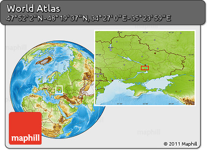Physical Location Map of the Area around 48° 5' 50" N, 34° 55' 29" E