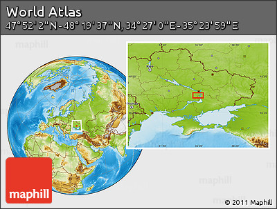 Physical Location Map of the Area around 48° 5' 50" N, 34° 55' 29" E