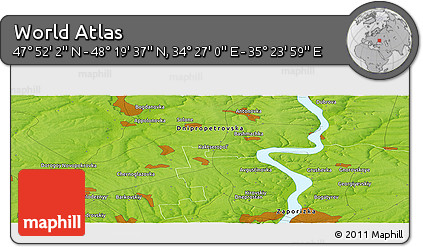 Physical Panoramic Map of the Area around 48° 5' 50" N, 34° 55' 29" E