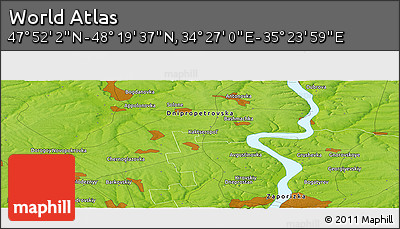 Physical Panoramic Map of the Area around 48° 5' 50" N, 34° 55' 29" E