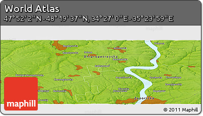 Physical Panoramic Map of the Area around 48° 5' 50" N, 34° 55' 29" E
