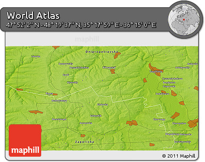 Physical 3D Map of the Area around 48° 5' 50" N, 35° 46' 29" E