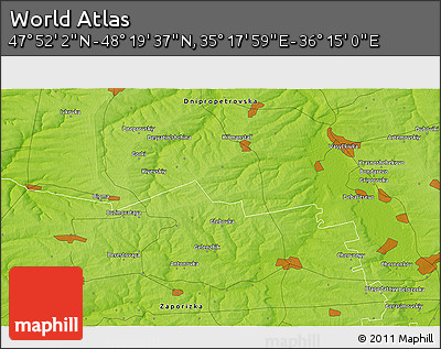 Physical 3D Map of the Area around 48° 5' 50" N, 35° 46' 29" E