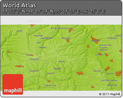 Physical 3D Map of the Area around 48° 5' 50" N, 35° 46' 29" E