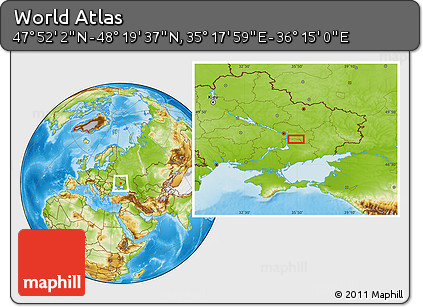 Physical Location Map of the Area around 48° 5' 50" N, 35° 46' 29" E