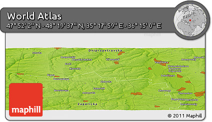 Physical Panoramic Map of the Area around 48° 5' 50" N, 35° 46' 29" E