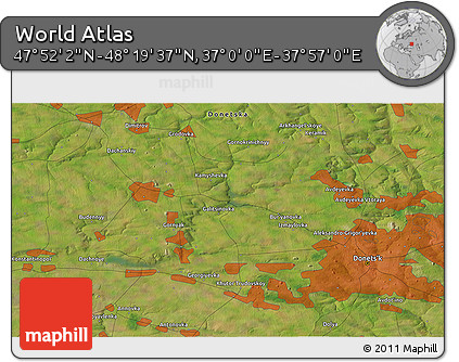 Satellite 3D Map of the Area around 48° 5' 50" N, 37° 28' 30" E
