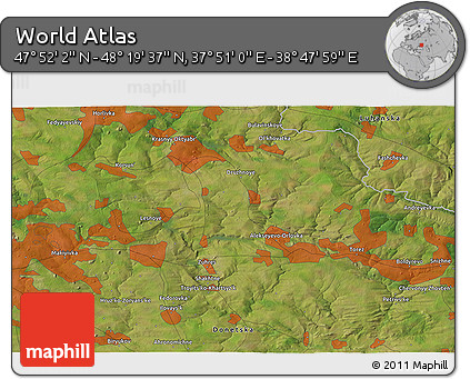 Satellite 3D Map of the Area around 48° 5' 50" N, 38° 19' 30" E