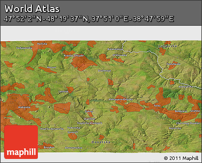 Satellite 3D Map of the Area around 48° 5' 50" N, 38° 19' 30" E