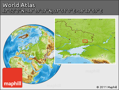 Physical Location Map of the Area around 48° 5' 50" N, 38° 19' 30" E