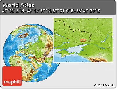 Physical Location Map of the Area around 48° 5' 50" N, 38° 19' 30" E
