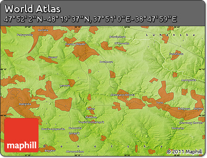 Physical Map of the Area around 48° 5' 50" N, 38° 19' 30" E